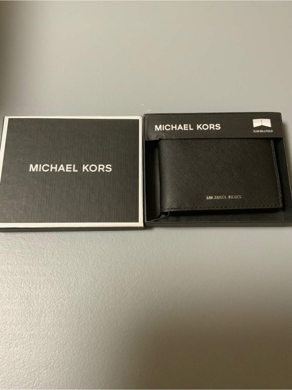 Michael Kors Black Slim Bifold Card Holder with Gold Logo